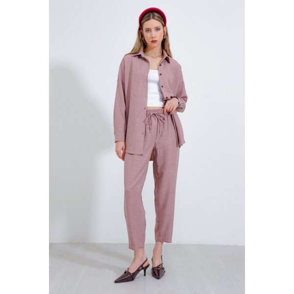 Gül Kurusu Oversize Keten Alt Üst Takım 6622