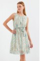2501 Desenli Sıfır Kol Şifon Elbise - Mint