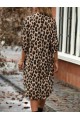 Kadın Leopar Desenli Cep Detay Kolu Manşetli Moskrep Gömlek Elbise