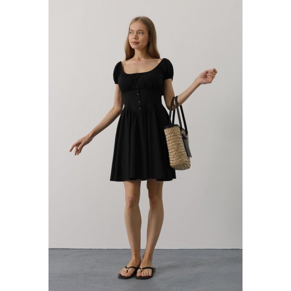 Beli Korseli Mini Elbise - Siyah