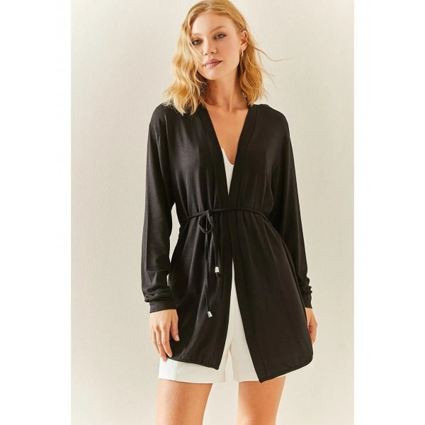 Kadın Uzun Kollu Bağcık Detay Hırka