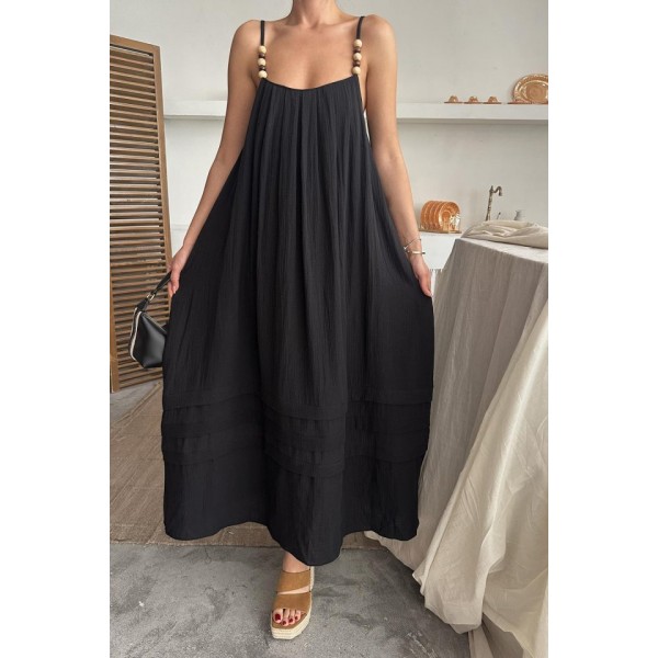 Siyah Askılı Müslin Elbise