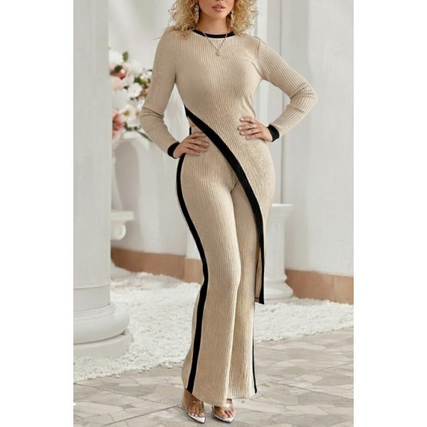 Kadın Uzun Kollu Bisiklet Yaka Asimetrik Kesim Bluz şardonlu Kaşkorse Bluz Ve Pantolon Ikili Takım