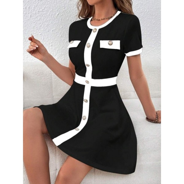 Kadın Kısa Kollu Bisiklet Yaka önden Düğmeli Modal Elbise