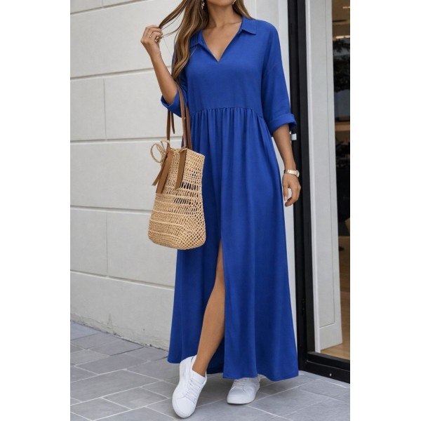 Kadın Truvakar Kollu V Yakalı Yırtmaçlı Uzun Aerobin Elbise