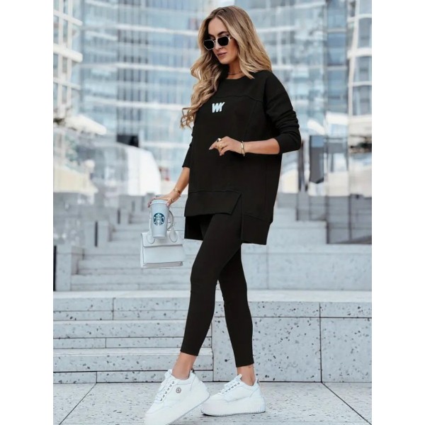 Kadın Uzun Kollu Bisiklet Yaka Nervurlu Viskon Iki Iplik Ve Tayt Pantolon Ikili Takım