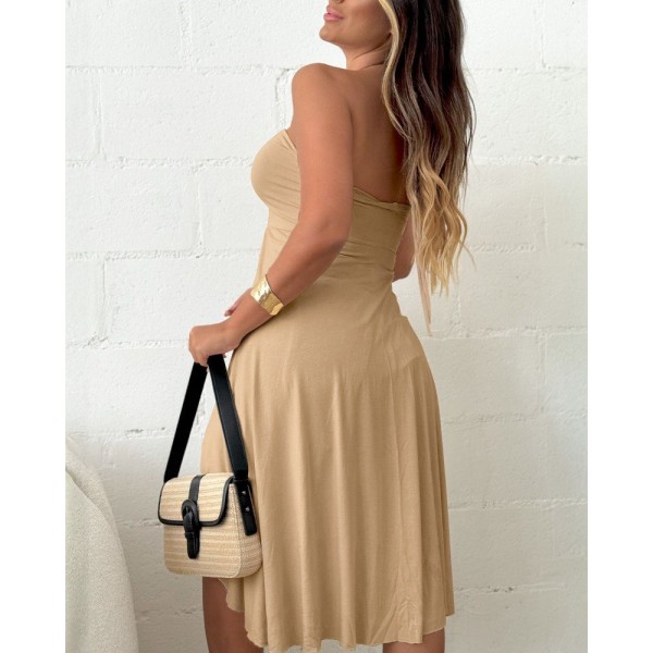 Kadın Straplez Boyundan Askılı Midi Bluz