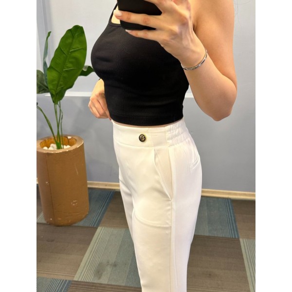 Bel Lasti̇kli̇ Düğmeli̇ Pantolon