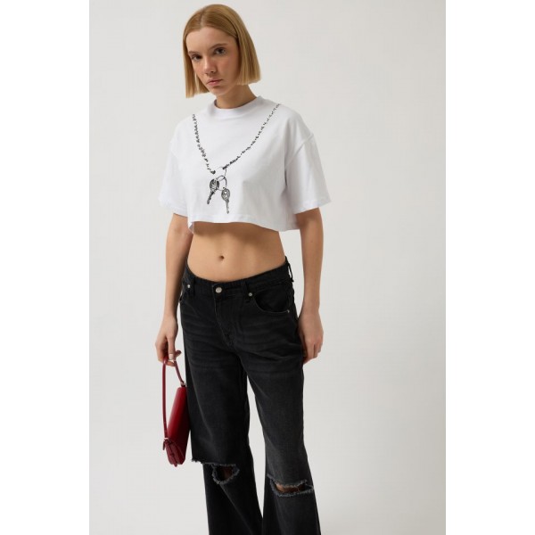 Baskılı Crop T-Shirt