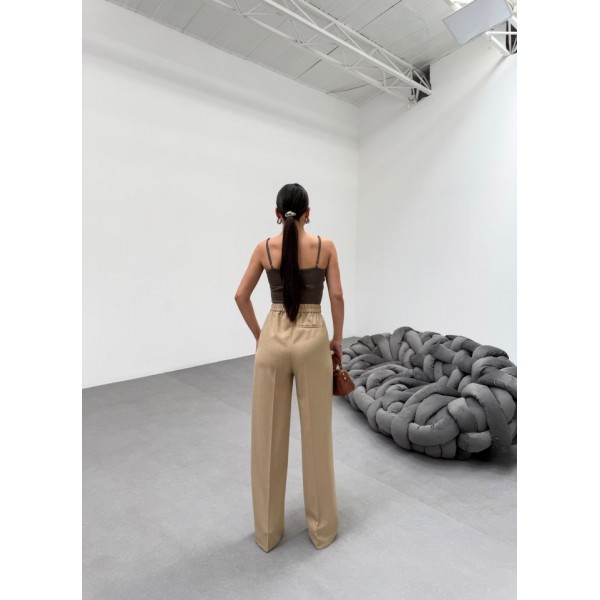 Trio Arka Bel Lasti̇k Detayli Palazzo Pantolon