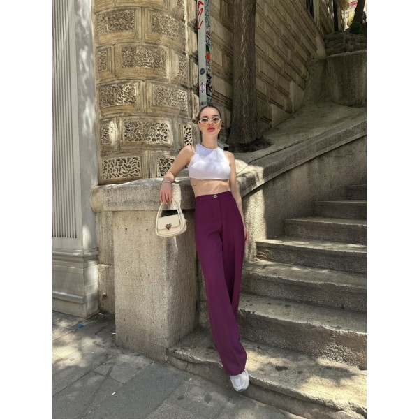 Yüksek Bel Palazzo Metal DüğmePantolon