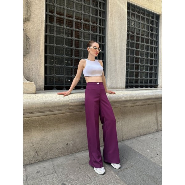 Yüksek Bel Palazzo Metal DüğmePantolon