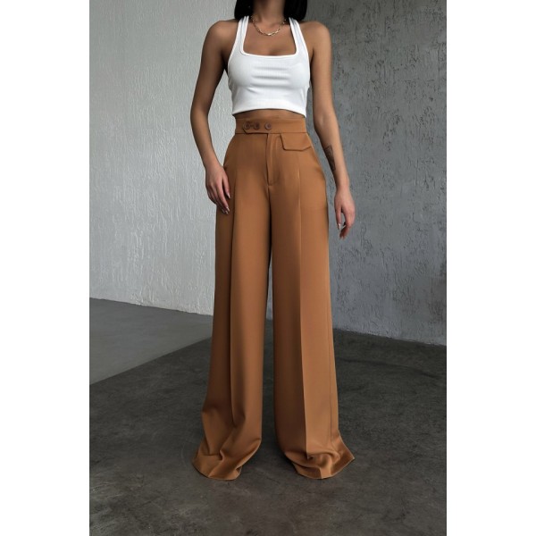 Üç Düğme Detayli Palazzo Pantolon