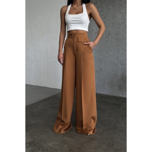 Üç Düğme Detayli Palazzo Pantolon