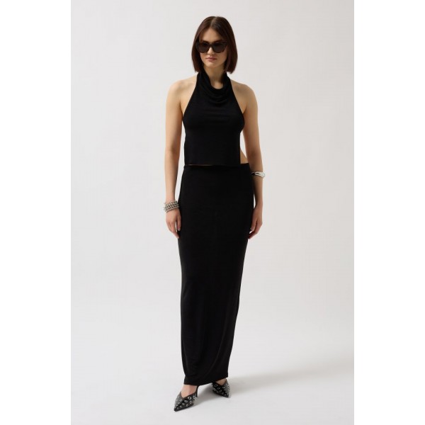 Parlak Kumaş Maxi Etek