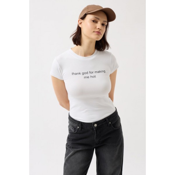 Baskılı Likralı Crop T-Shirt
