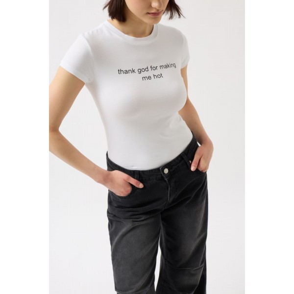 Baskılı Likralı Crop T-Shirt