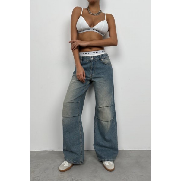 Düşük Bel Diz Katlı Jean