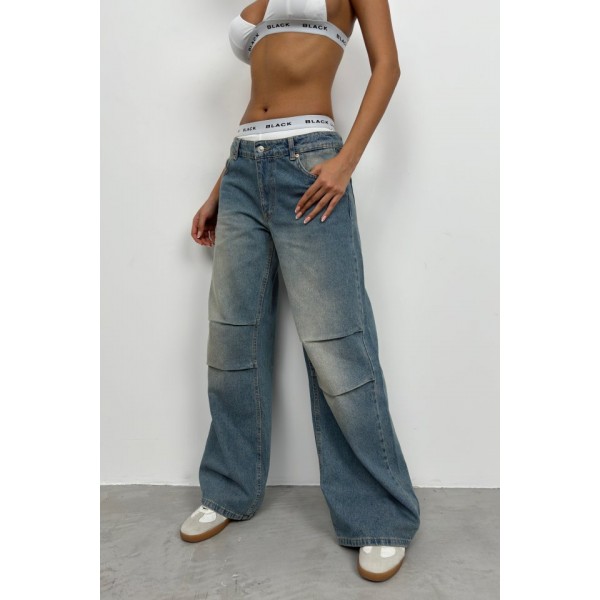 Düşük Bel Diz Katlı Jean