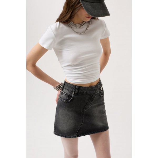 Asimetrik Kemer Denim Mini Etek