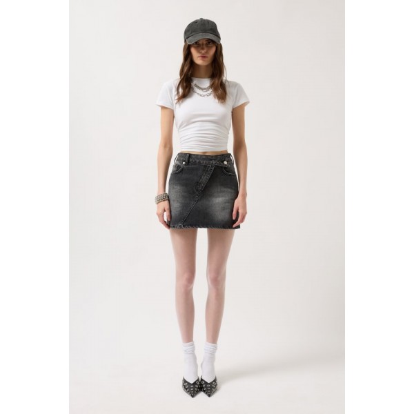 Asimetrik Kemer Denim Mini Etek