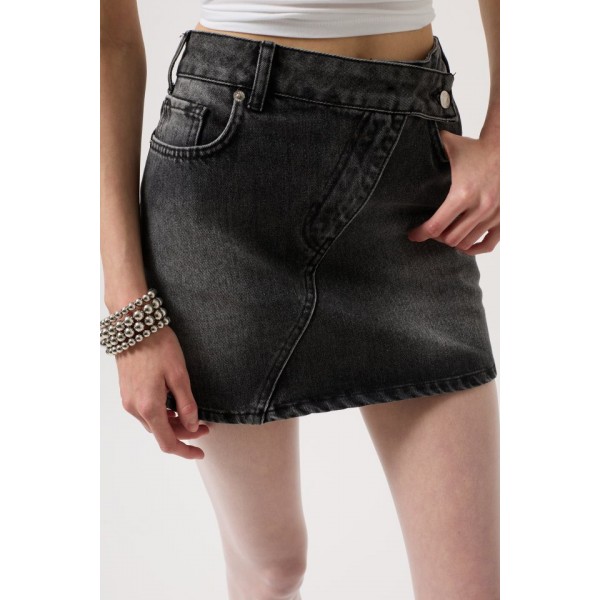 Asimetrik Kemer Denim Mini Etek