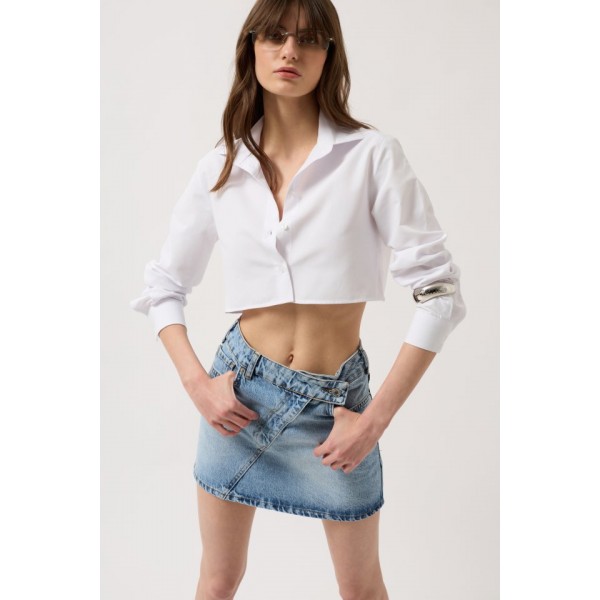 Asimetrik Kemer Denim Mini Etek