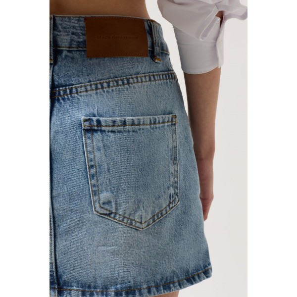 Asimetrik Kemer Denim Mini Etek