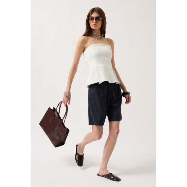 Pileli Straplez Bluz