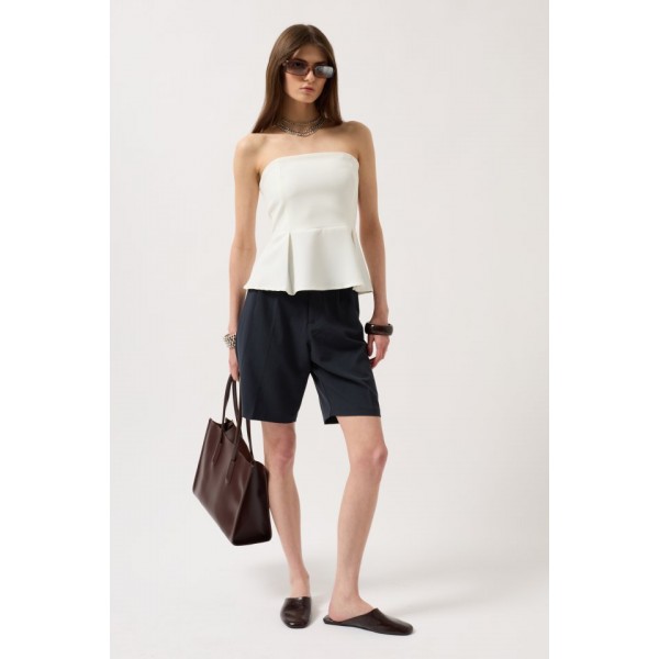 Pileli Straplez Bluz