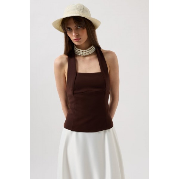 Kalın Askılı Crop Bluz