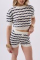 Örgü Detay Çizgili Crop Bluz