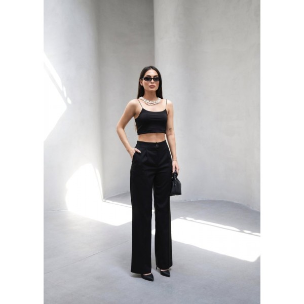 Arkasi Lasti̇kli̇ Pi̇leli̇ Dökümlü Wide Leg Pantolon