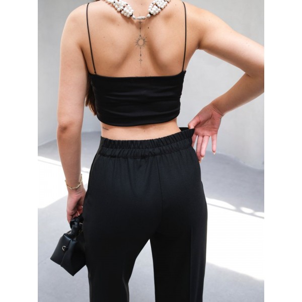 Arkasi Lasti̇kli̇ Pi̇leli̇ Dökümlü Wide Leg Pantolon