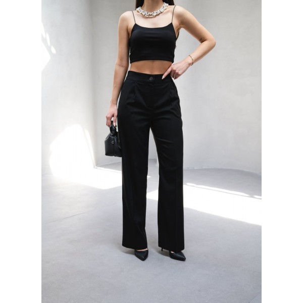 Arkasi Lasti̇kli̇ Pi̇leli̇ Dökümlü Wide Leg Pantolon