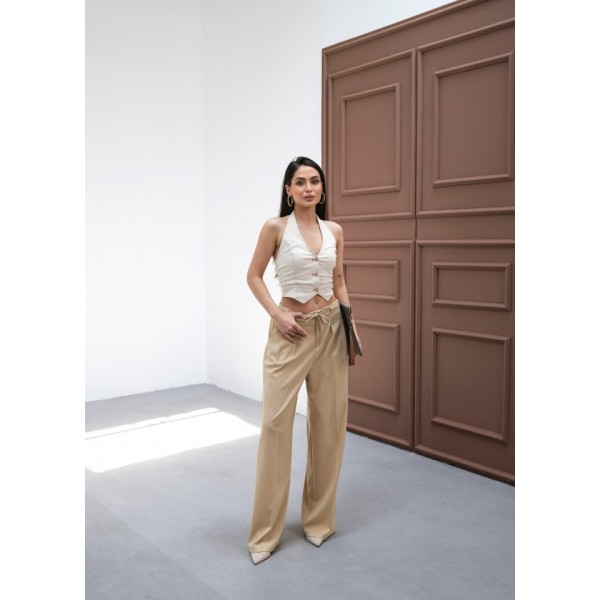 Beli̇ Lasti̇k Ve Bağcikli Geni̇ş Paça Pantolon