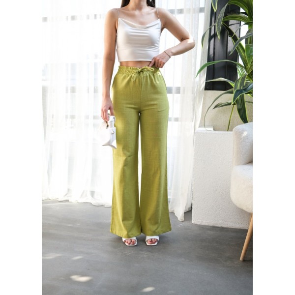 Beli̇ Lasti̇kli̇ Ve Bağcikli Keten Pantolon