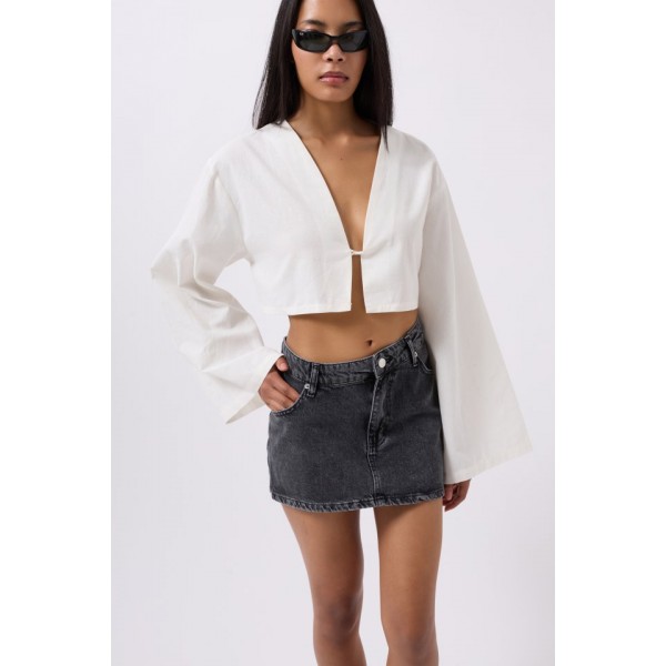 Asimetrik Bel Denim Mini Etek