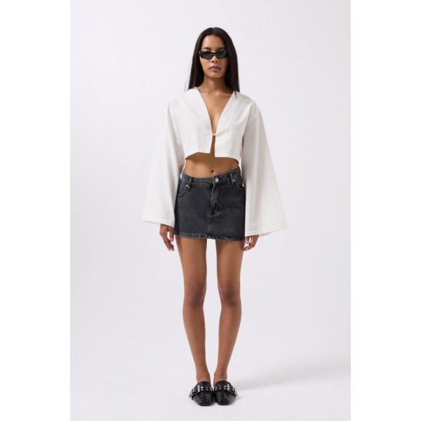 Asimetrik Bel Denim Mini Etek