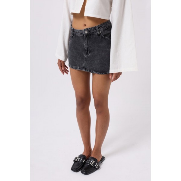 Asimetrik Bel Denim Mini Etek