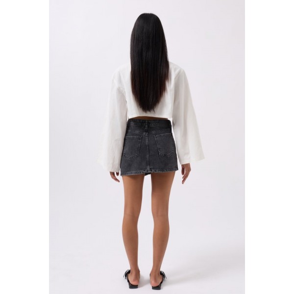 Asimetrik Bel Denim Mini Etek