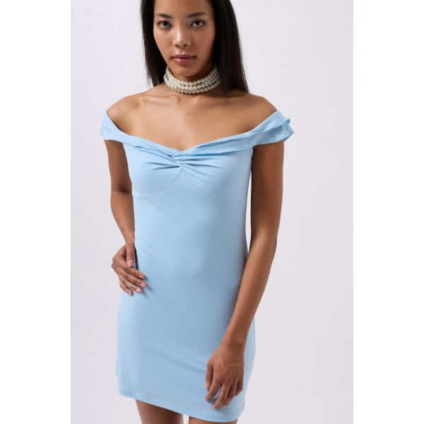 Büzgü Detay Omuz Askılı Mini Elbise