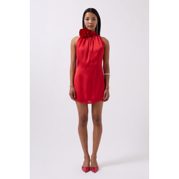 Gül Detay Mini Saten Elbise