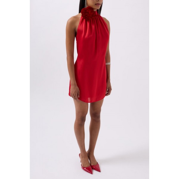 Gül Detay Mini Saten Elbise