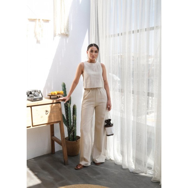 Keten Bluz Ve Pantolon İki̇li̇ Takim