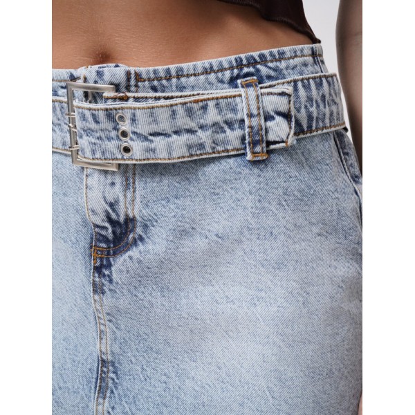 Kemer Detay Denim Mini Etek