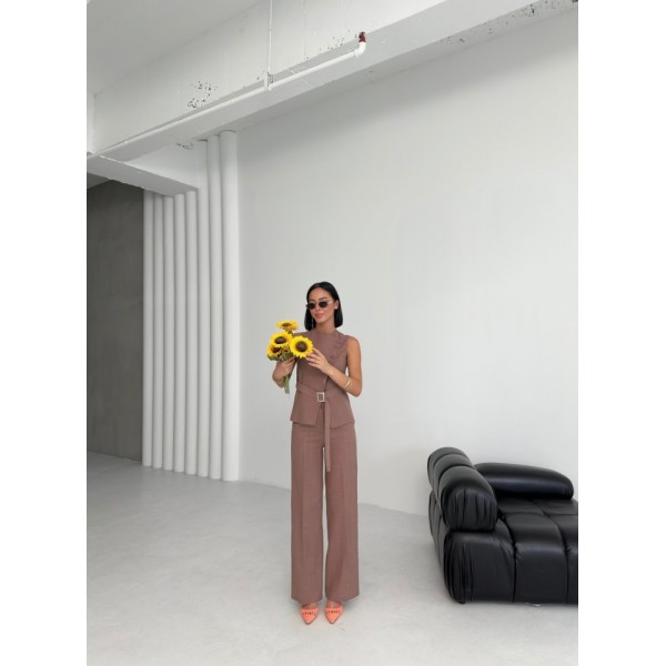 Ti̇na Asi̇metri̇k Keten Yelek Pantolon Takim