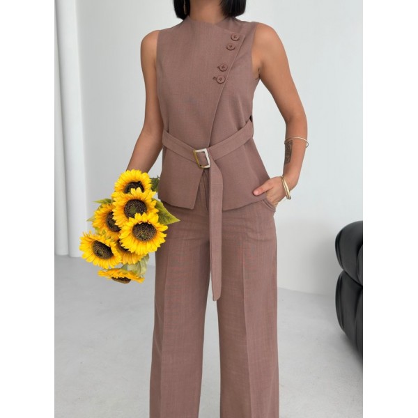 Ti̇na Asi̇metri̇k Keten Yelek Pantolon Takim