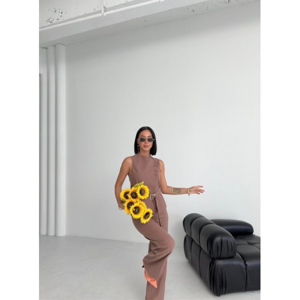 Ti̇na Asi̇metri̇k Keten Yelek Pantolon Takim