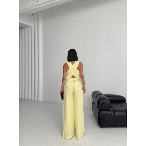 Keten Sirti Çapraz Geçi̇şli̇ Cepken Pantolon Takim